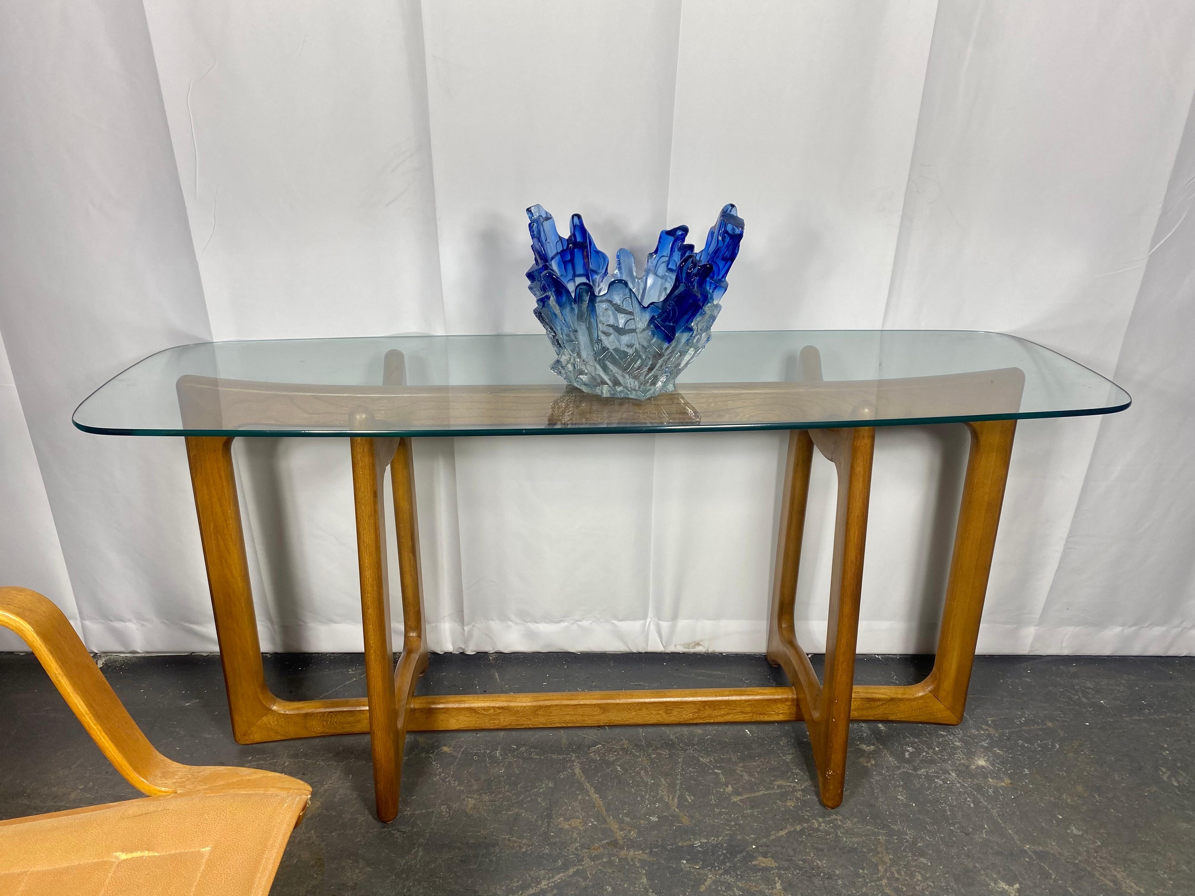 Vase / bol / centre de table verre glacé  by Tapio Wirkkala for Humppila, 1960s,, Stunning brutalist design,,, Amazing blue color,, Conserve l'étiquette d'origine.