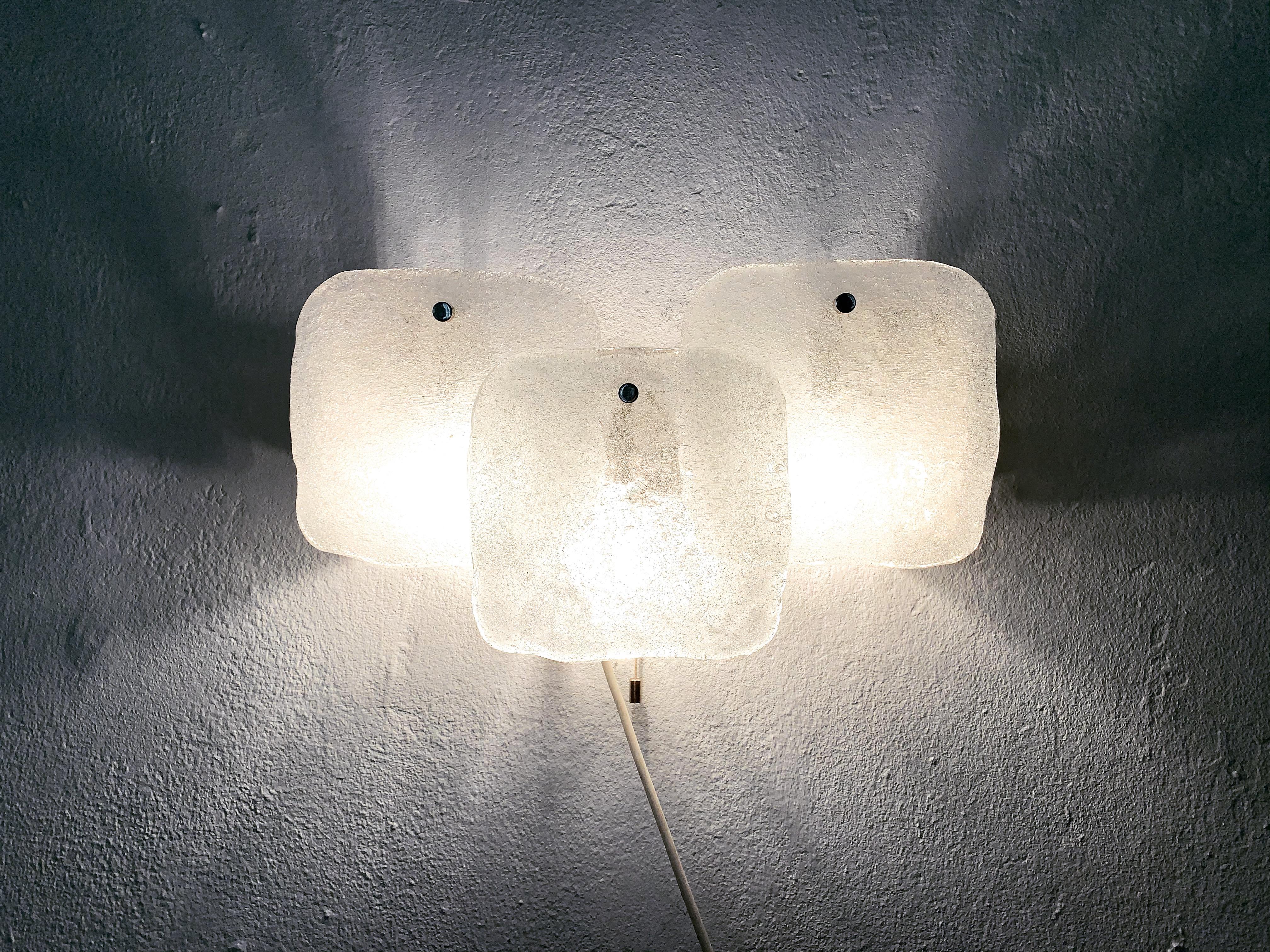 Ice Glass Wall Lamp by J.T. Kalmar For Sale 2