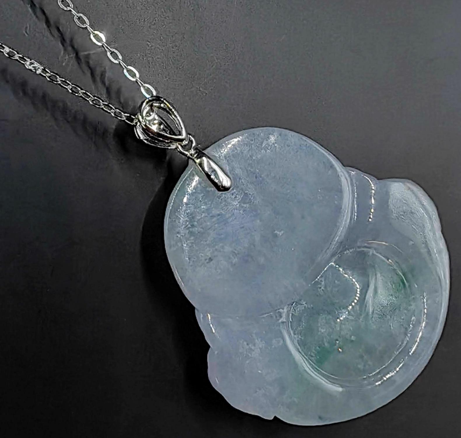 Pendentif bouddha rieur en jade vert glacier et or blanc 18 carats (certifié) en vente 4