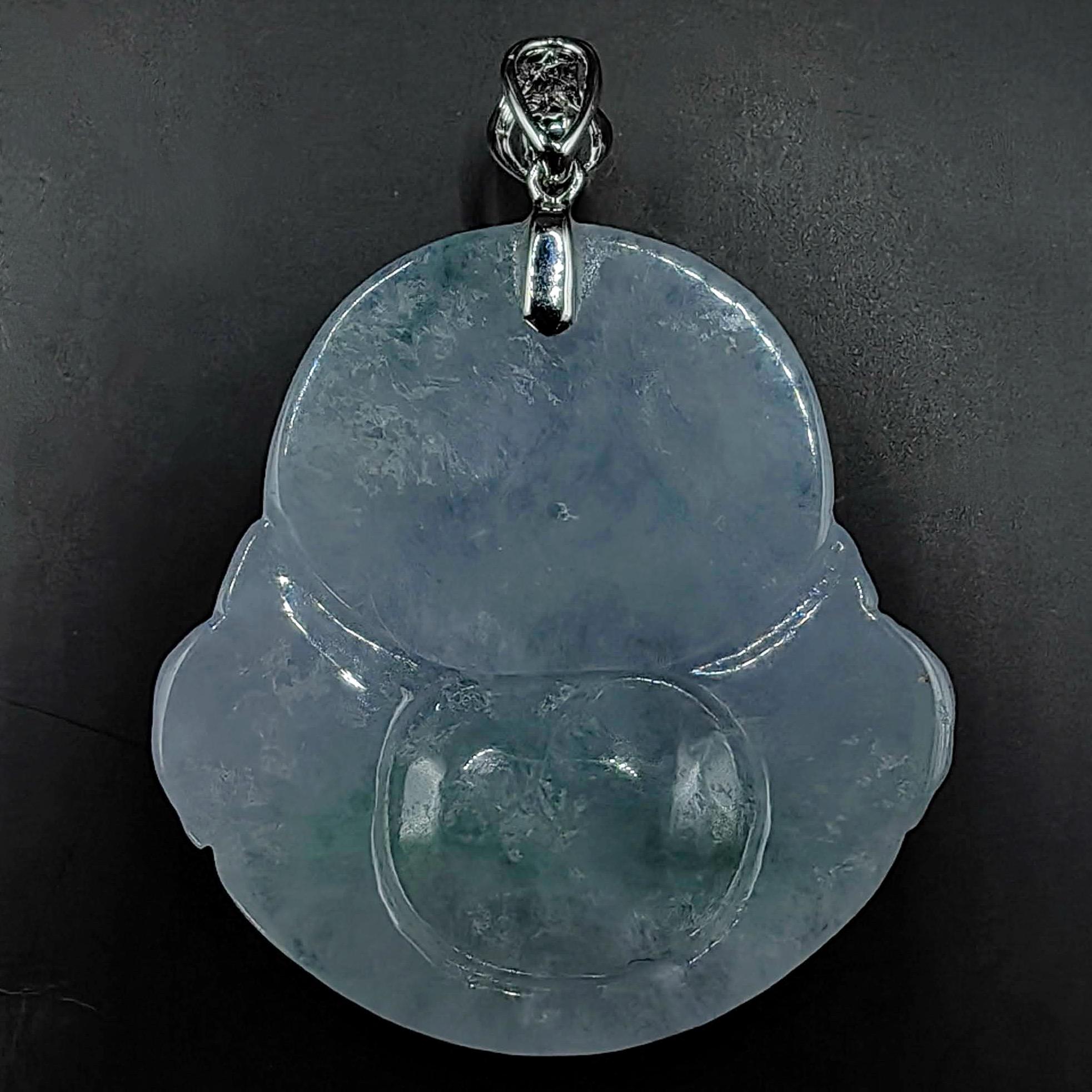 Pendentif bouddha rieur en jade vert glacier et or blanc 18 carats (certifié) en vente 7