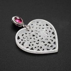 Icy White Jadeite & Pink Tourmaline Pendant Certified Untreated