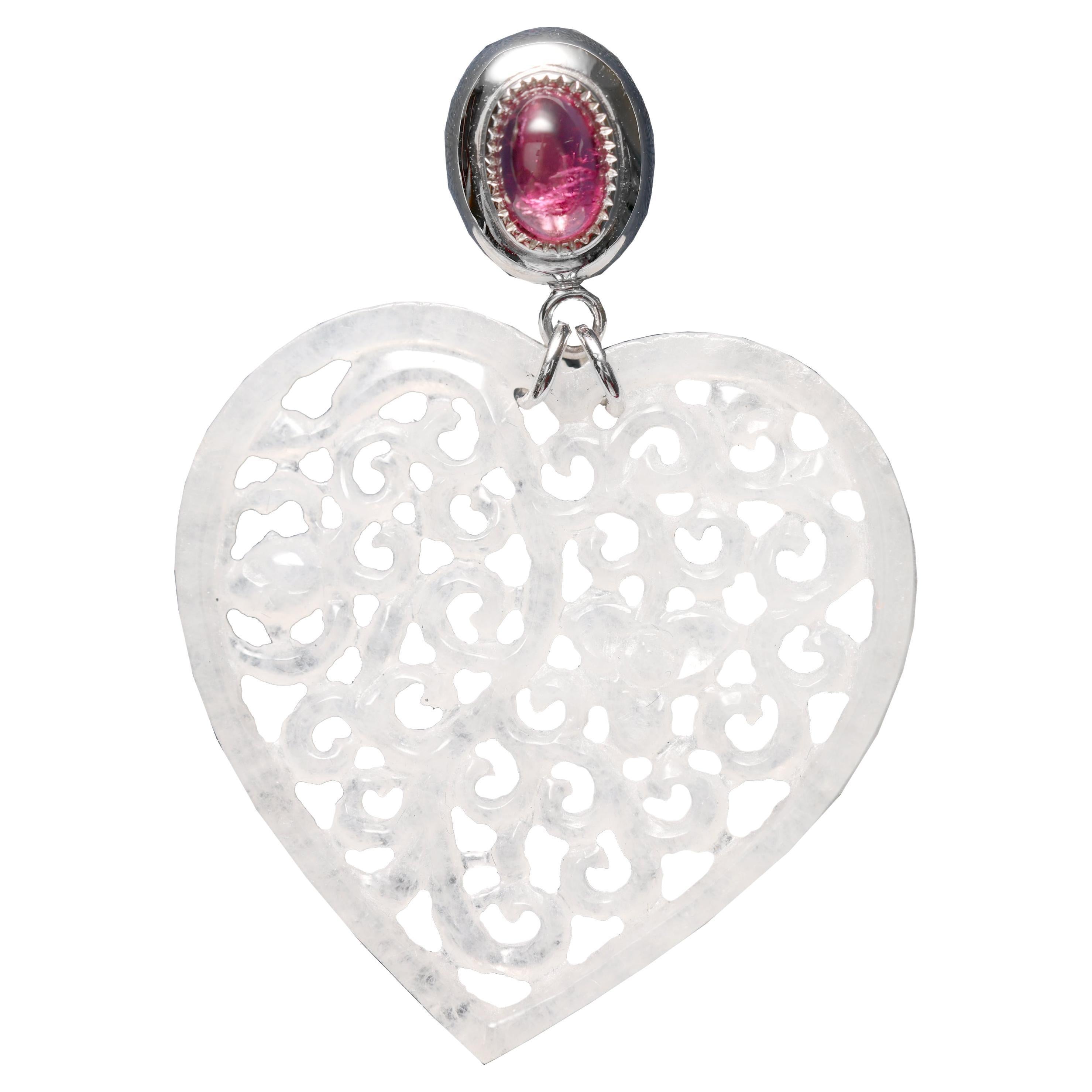 Pendentif en jade glacée et tourmaline rose certifiée non traitée en vente