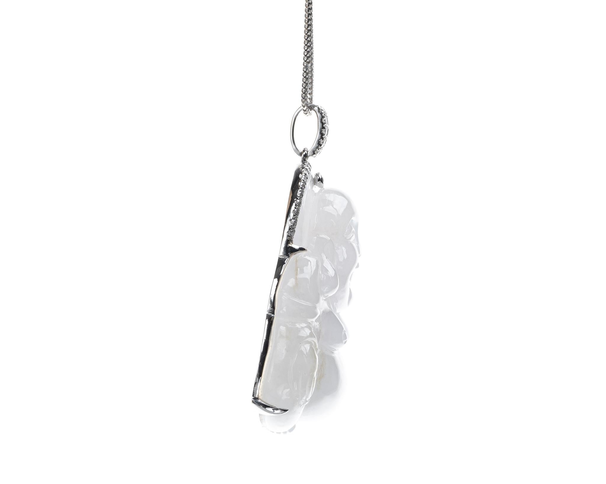 Contemporaneo Ciondolo in giada Ice Jadeite Buddha e diamanti, certificato non trattato in vendita