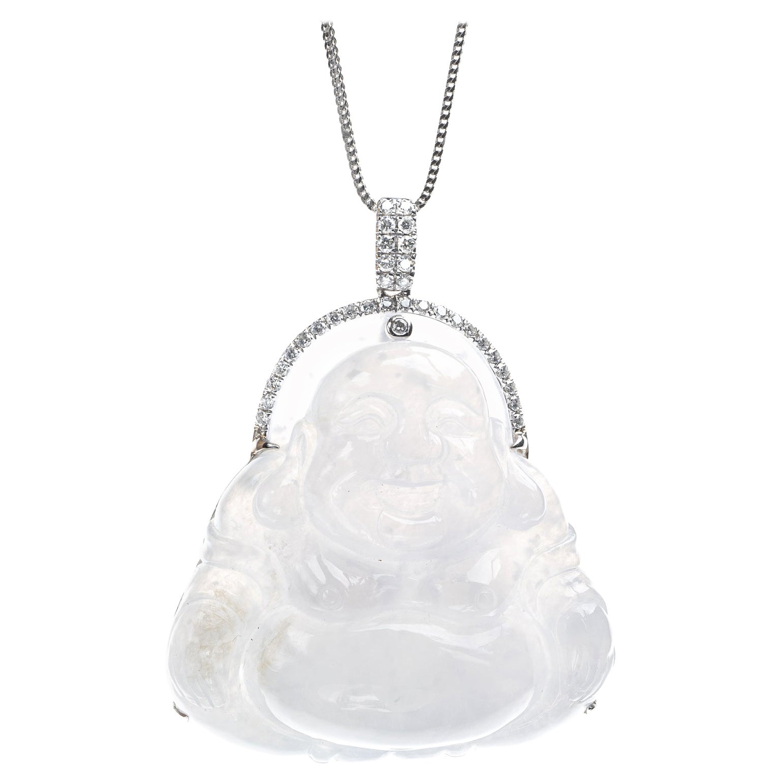 Eis-Jadeit-Jadeit-Jade-Buddha und Diamant-Anhänger, zertifiziert unbehandelt