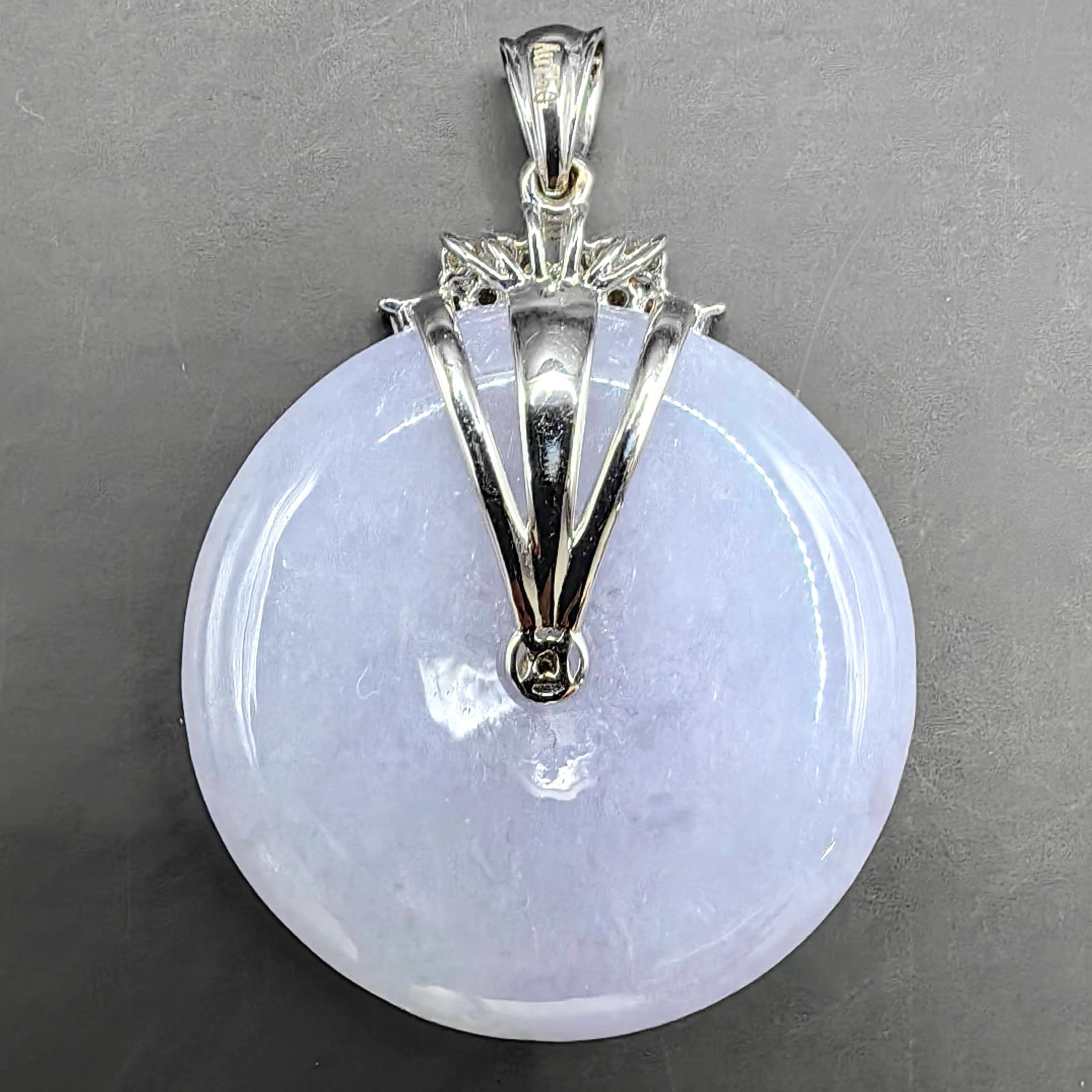 Ciondolo in oro bianco 18 carati con diamante a forma di ciambella di pace in giadeite traslucida color lavanda ghiaccio in vendita 8