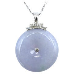 Hielo Lavanda Translúcido Jadeíta Donut Paz Disco Diamante Colgante Oro Blanco 18K
