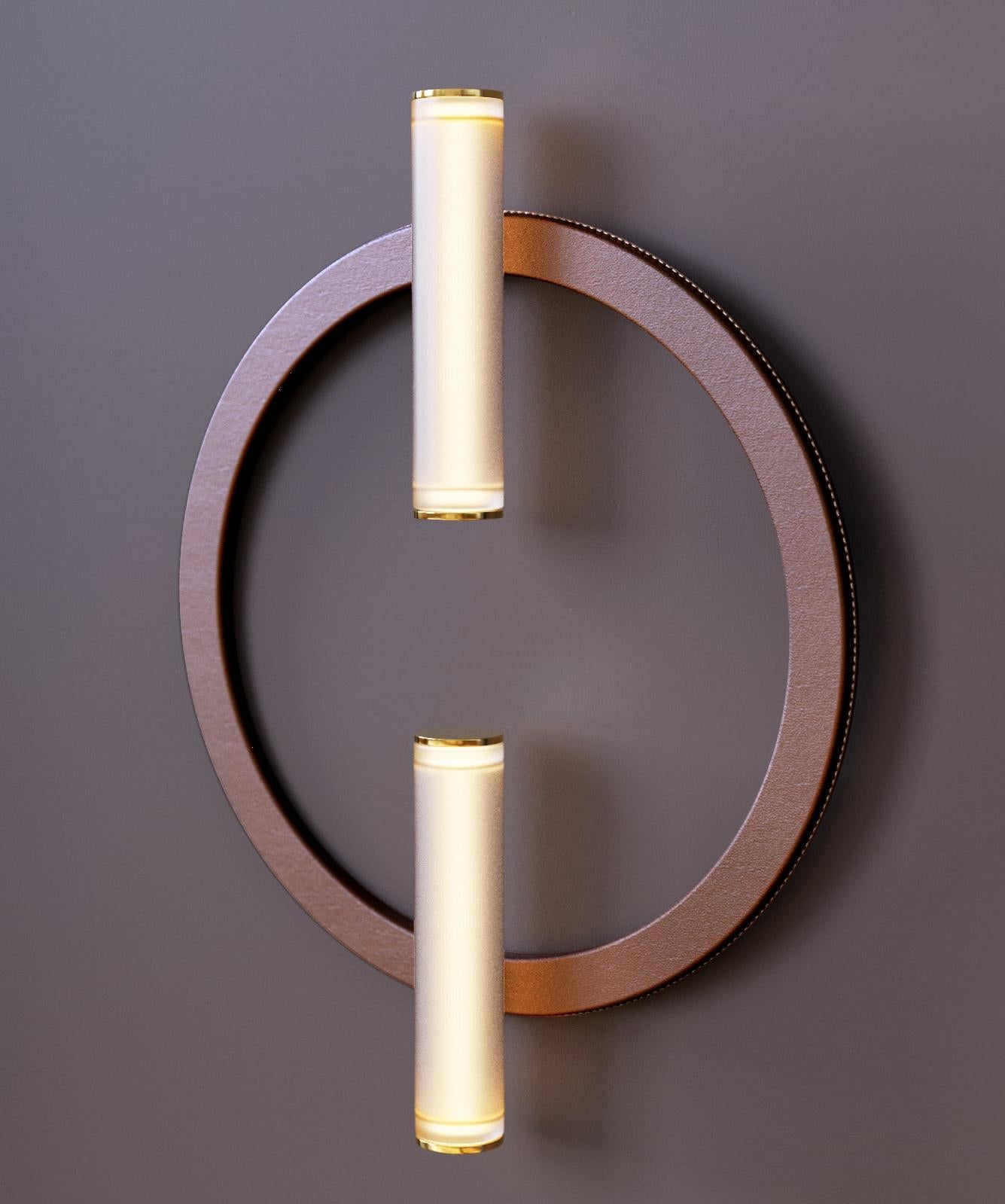 Modern Ice Moitié Wall Light in Nude Leather by Miminat Designs For Sale