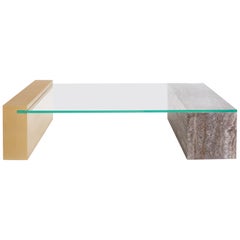 Ice On The Rocks Coffee Table made of marble, brushed brass and tempered glass