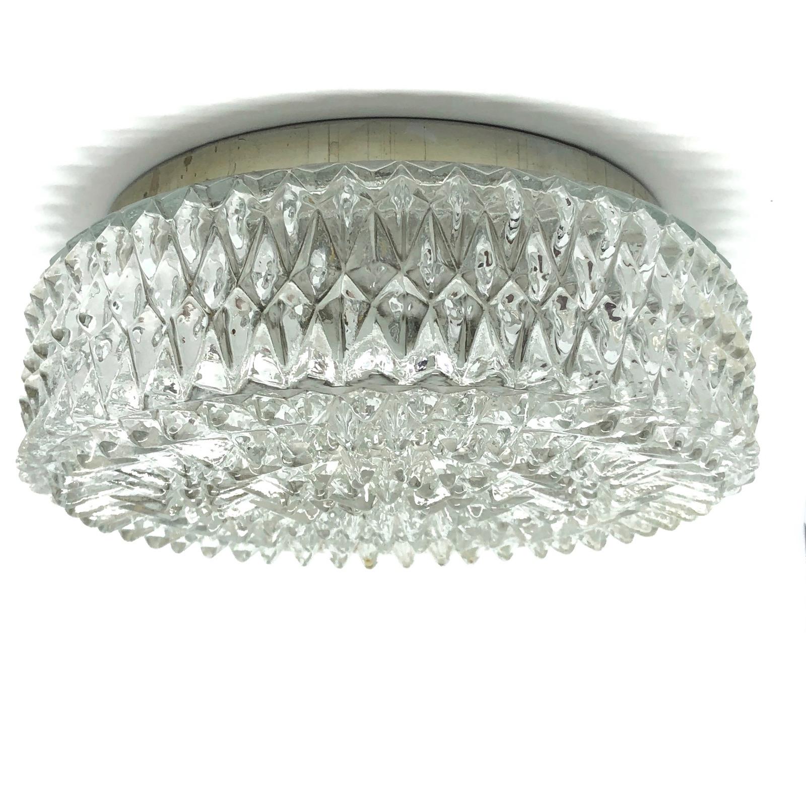 Ice Pattern Clear Glass Flush Mount Ceiling Light, 1960s, Italy 1