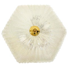 Ice Pattern Clear Murano Glass Flush Mount Ceiling Light, Italy, 1970s