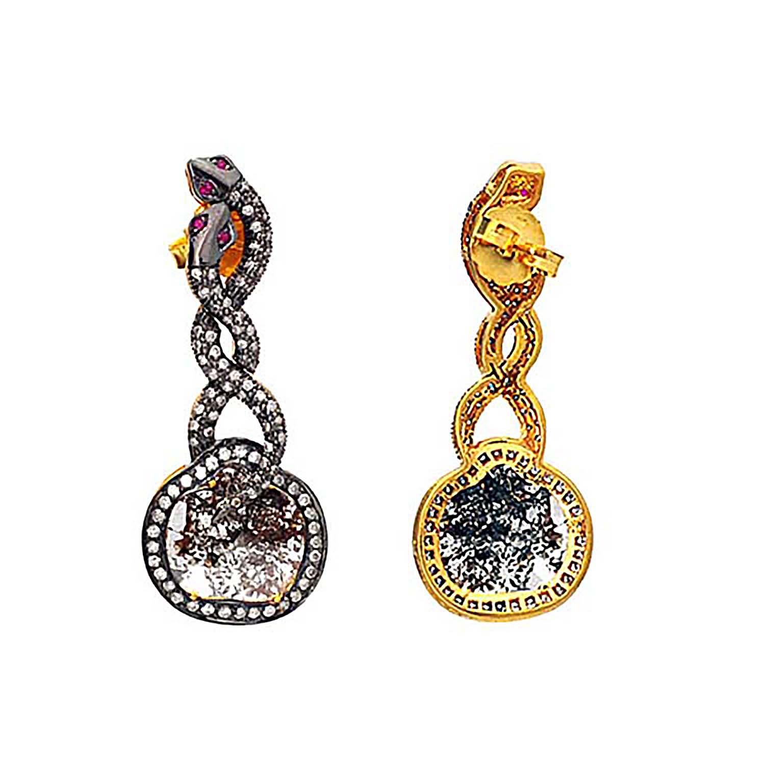 Ice Pave Diamonds Dangle Earrings In 14k Gold (Art déco) im Angebot