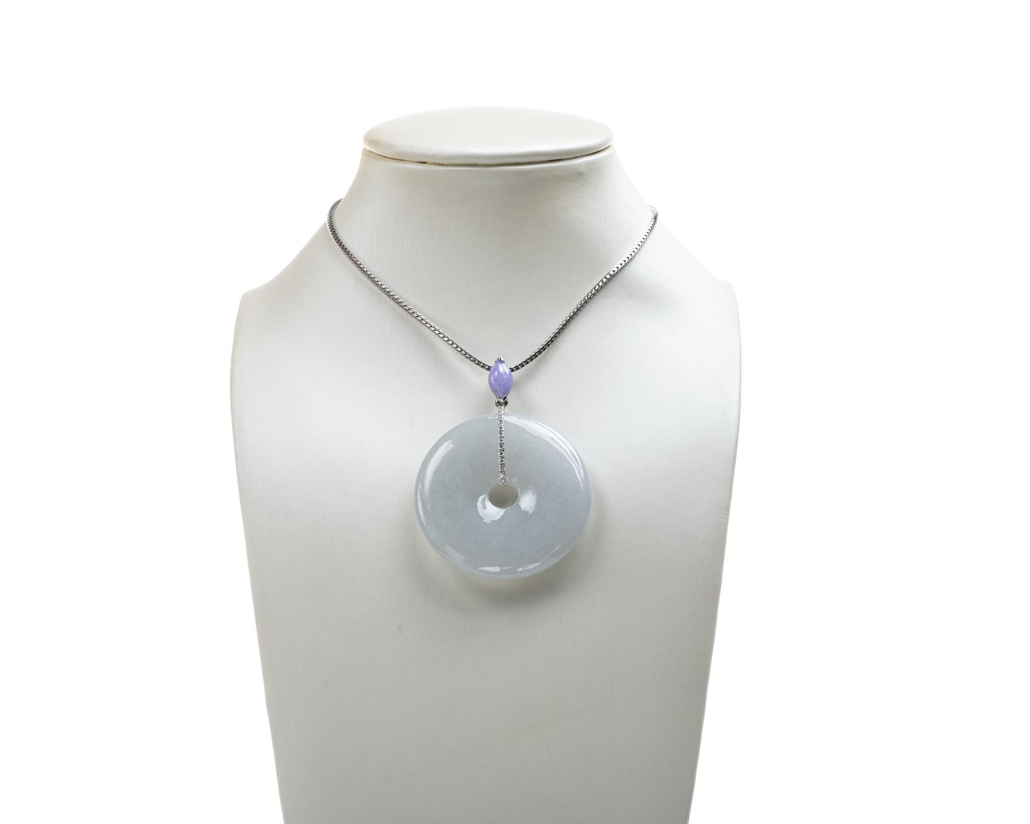 Contemporary Ice Pi Disc with Lavender Marquis Jadeite Jade Pendant, Certified Untreated