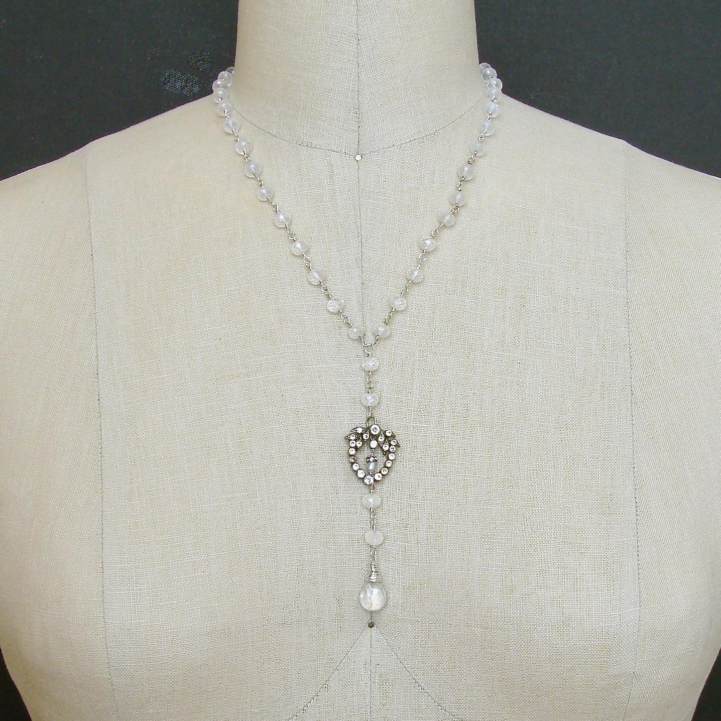 Ice Quartz Victorian Silver Paste Heart Pendant Necklace In New Condition For Sale In Colleyville, TX