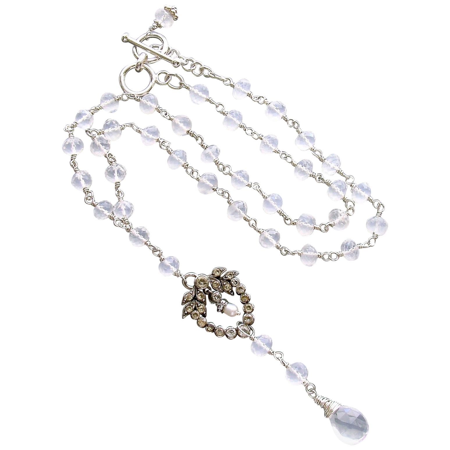 Ice Quartz Victorian Silver Paste Heart Pendant Necklace For Sale