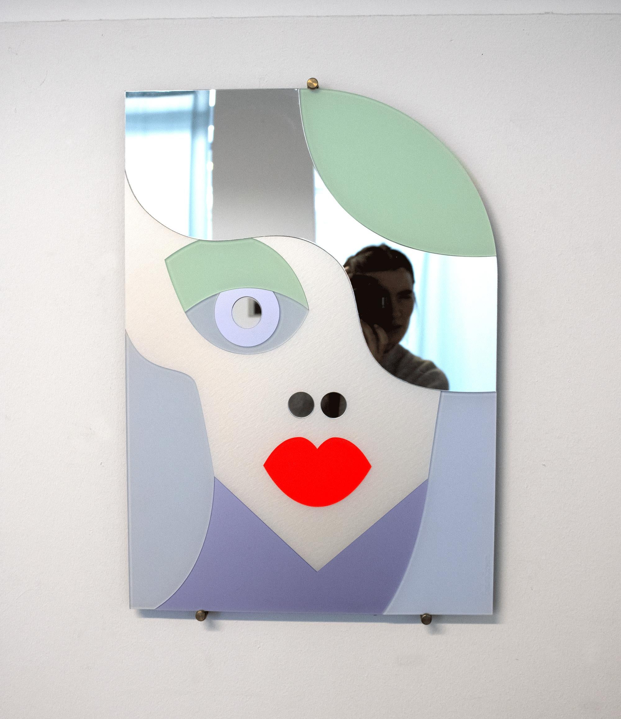 European  Ice Queen, portrait, pastel colored mirror artwork made of plexiglass For Sale