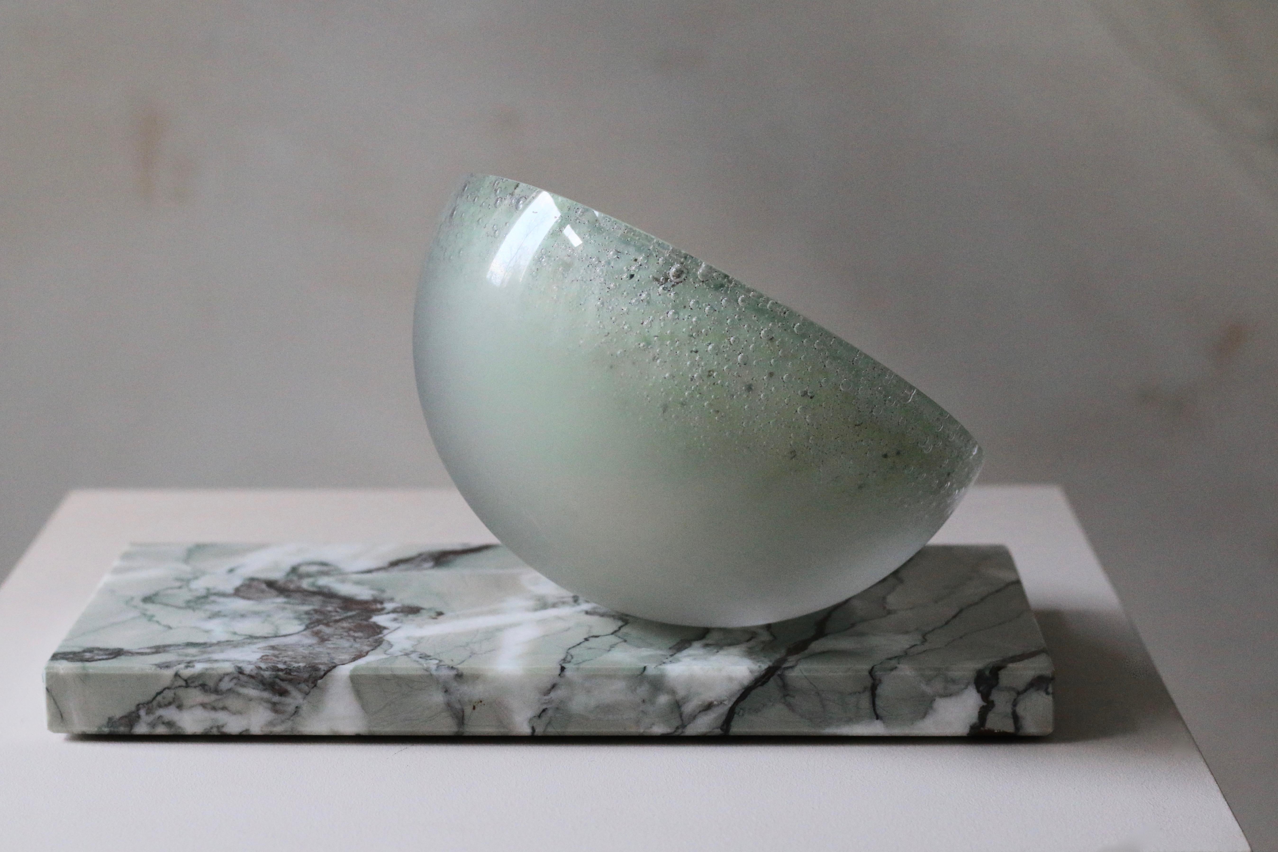 Minimalist 'Ice Queen' Vanity Mirror in Mint Matt Green Glass  For Sale