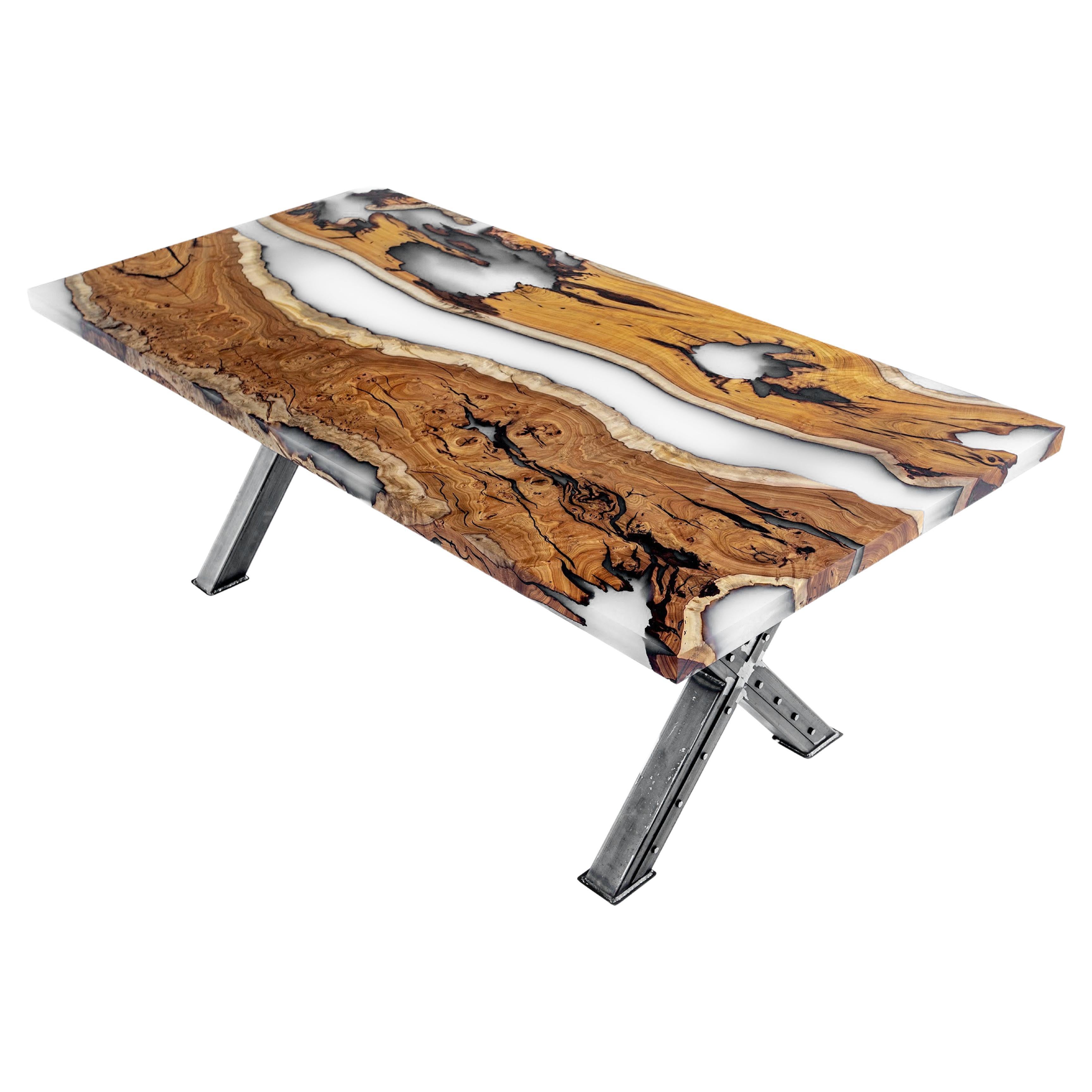 Ice Resin River Hackberry Wood Dining Table For Sale