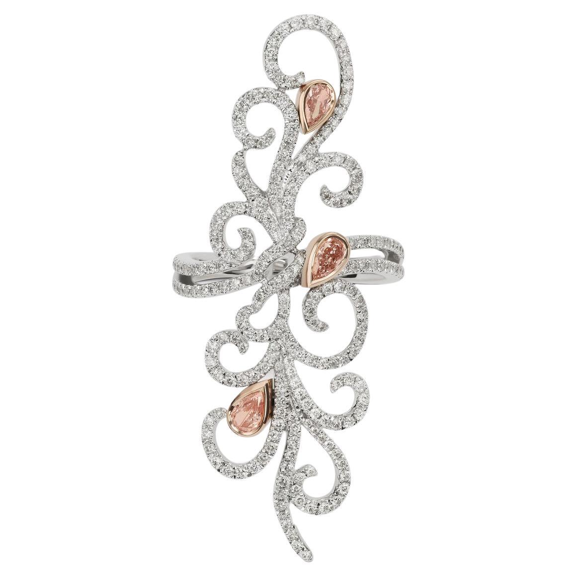 Ice Vine Pink and White Diamond Cocktail Ring For Sale