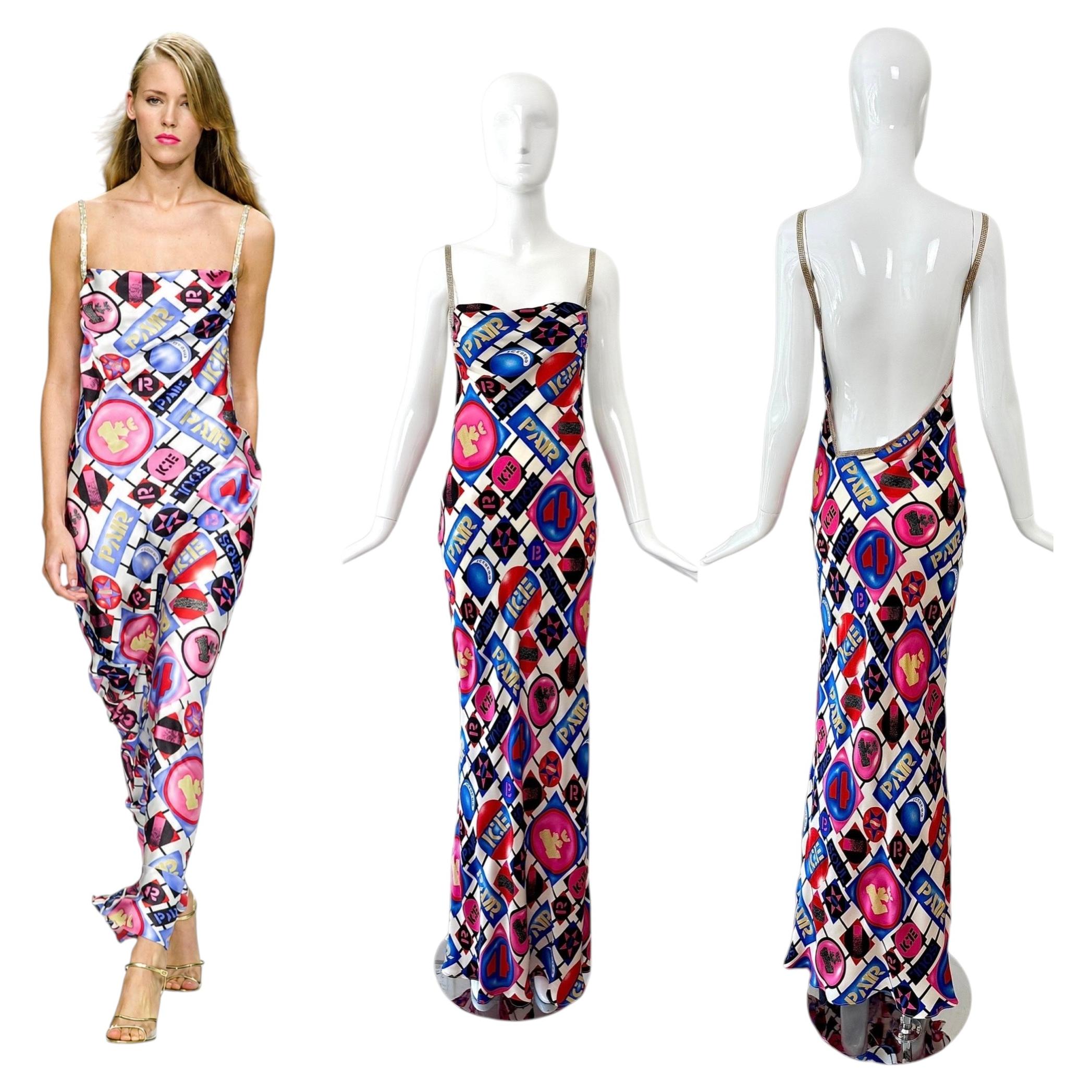 ICEBERG 2001 Vintage Runway 100% Silk Crystal Strap Backless Gown Maxi Dress