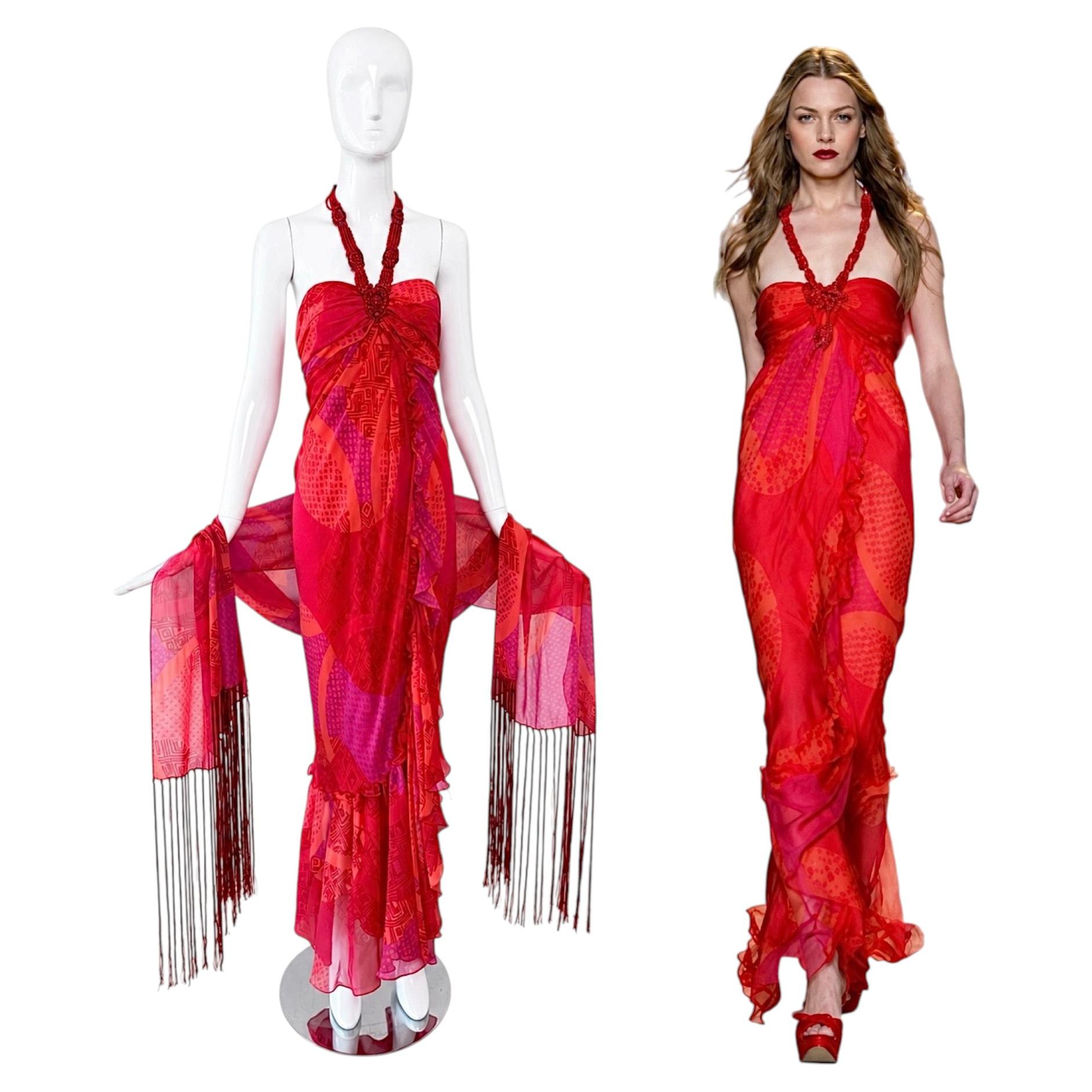 ICEBERG 2006 Vintage Runway Silk Embellished Ruffle Gown + Shawl Maxi Dress