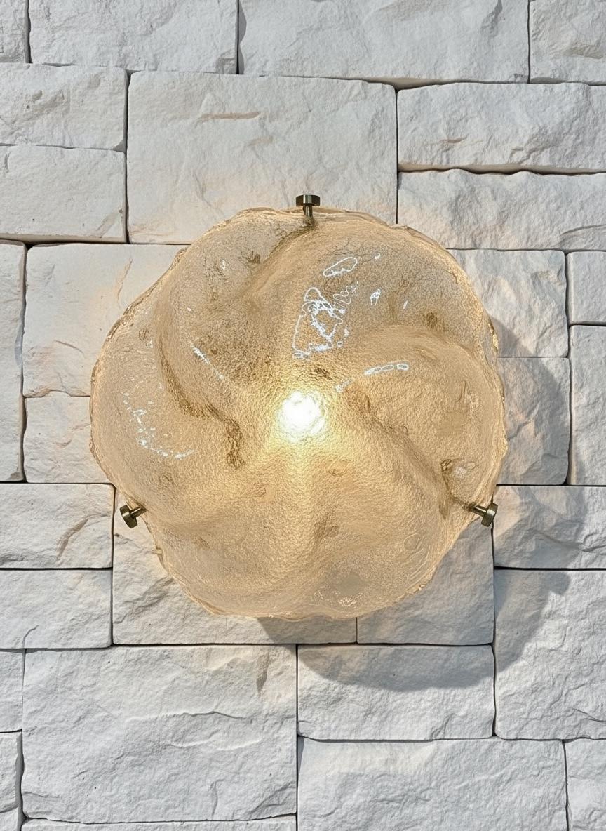 Iceberg Block Pattern Glass and Chrome, Flush Mount Ceiling Light, Italia, Años 60 en venta 4