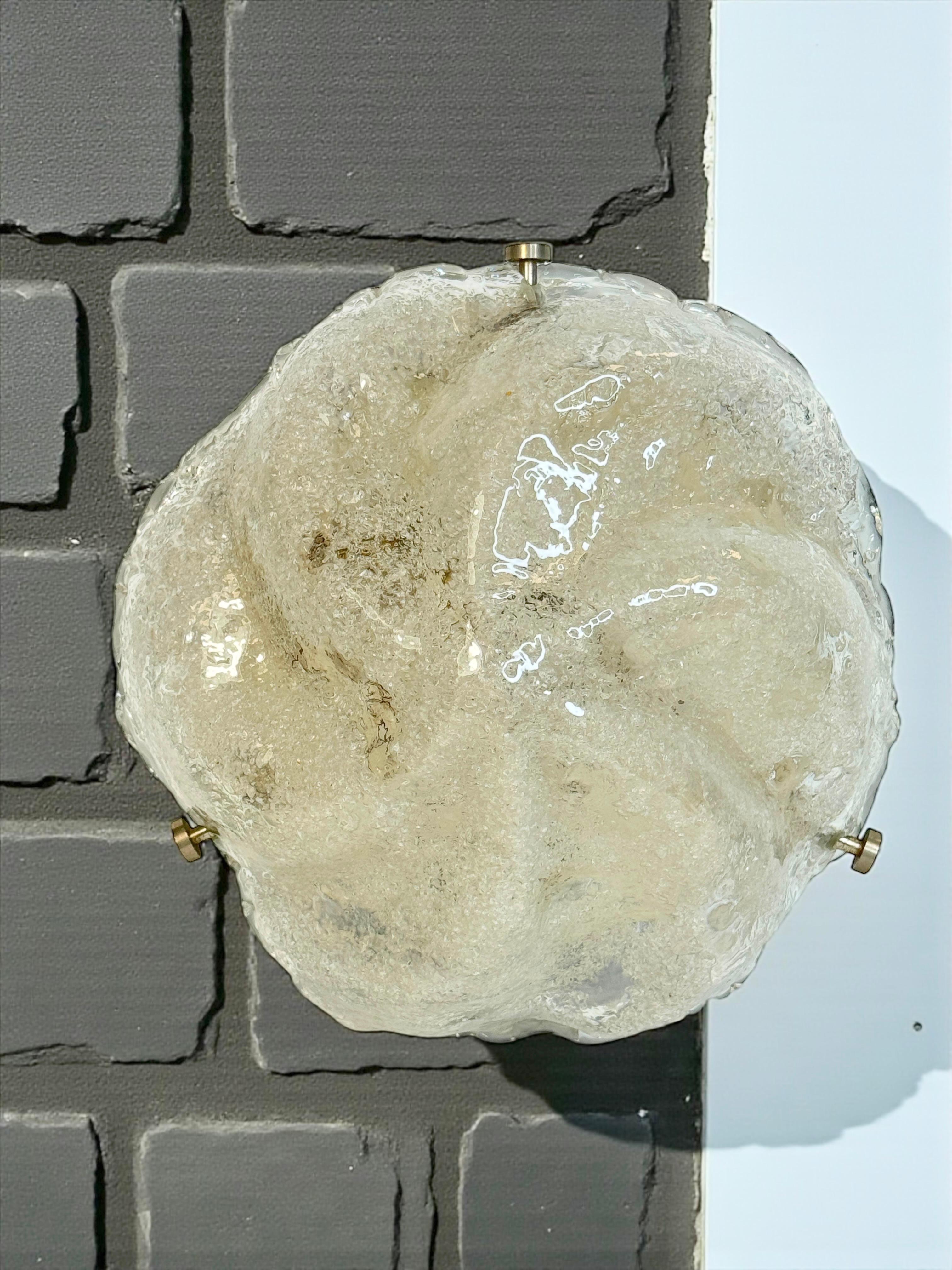 Iceberg Block Pattern Glass and Chrome, Flush Mount Ceiling Light, Italia, Años 60 en venta 5