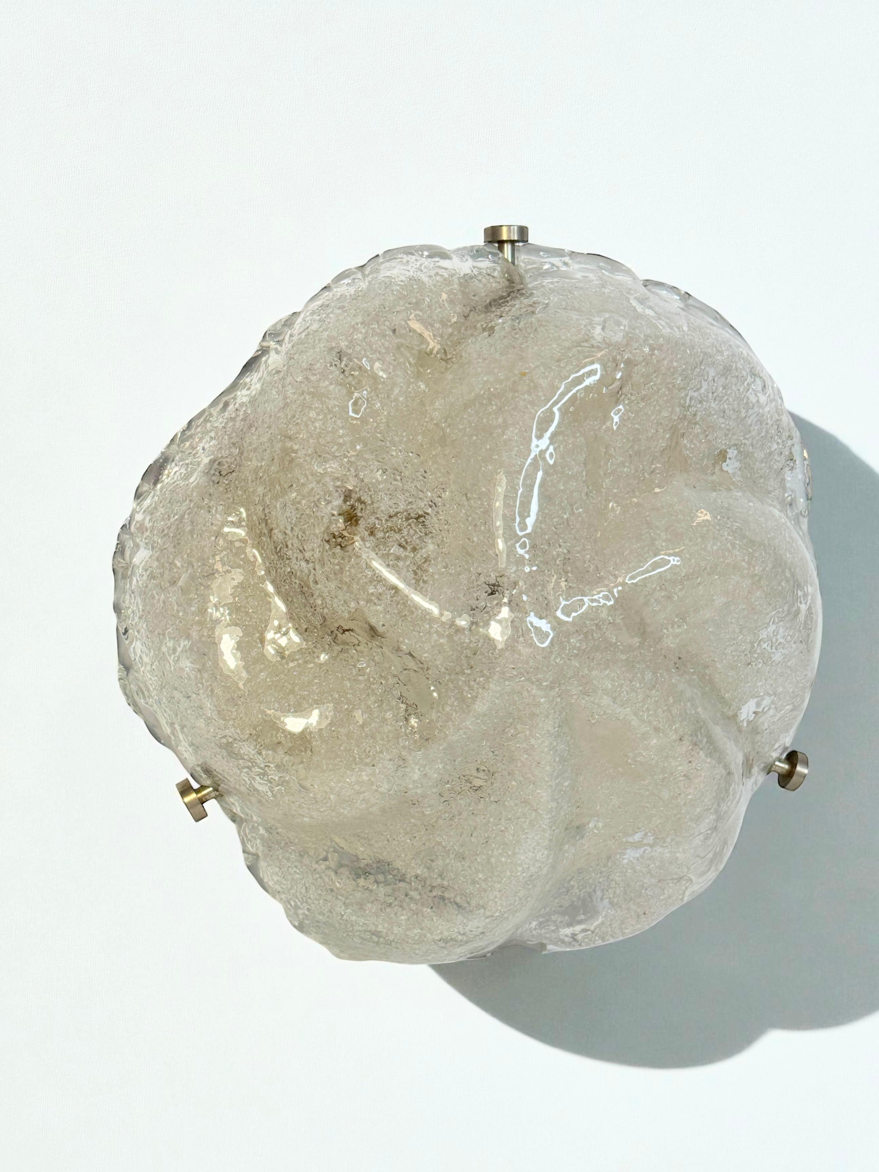 Iceberg Block Pattern Glass and Chrome, Flush Mount Ceiling Light, Italia, Años 60 en venta 6