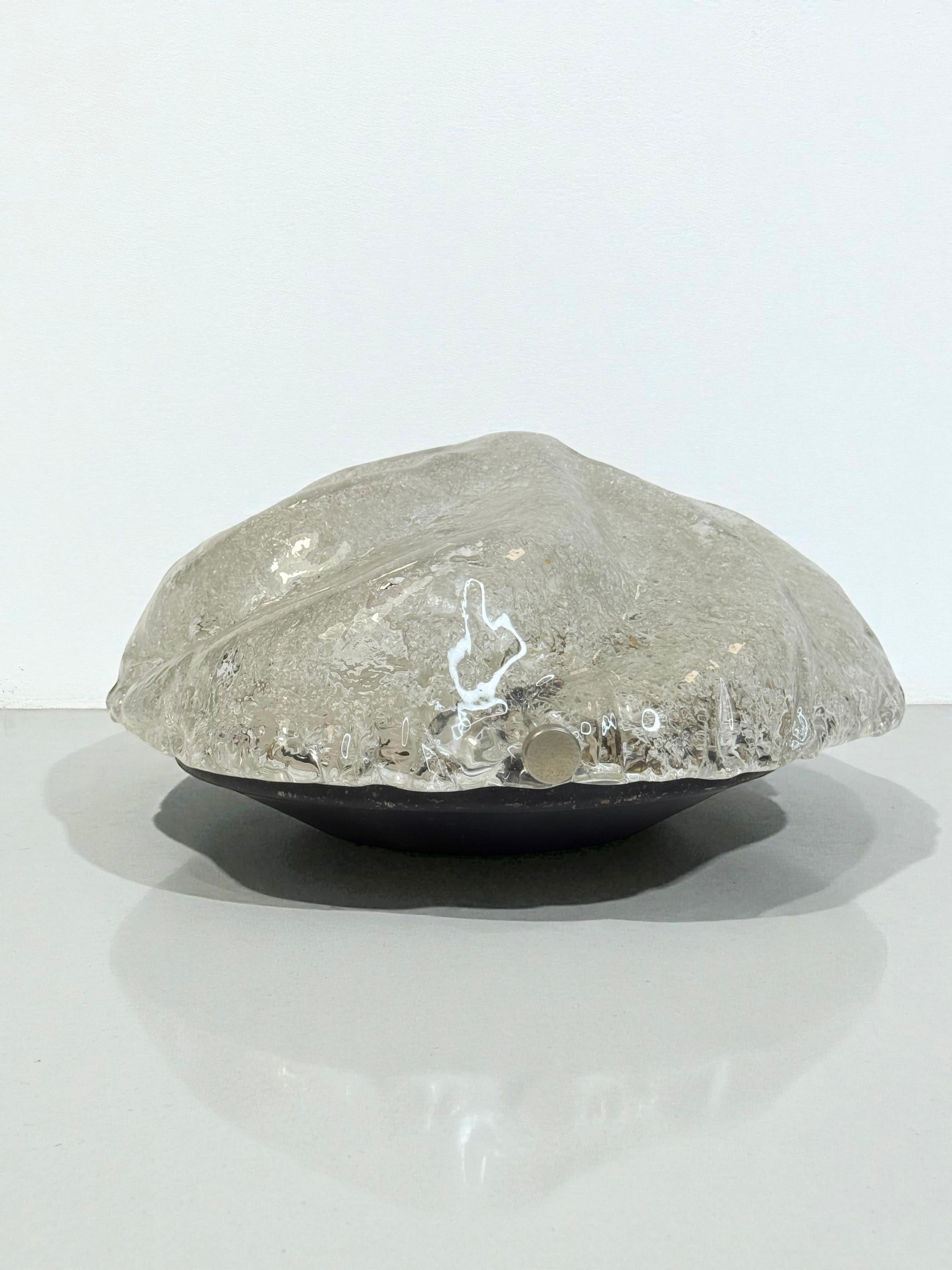 Iceberg Block Pattern Glass and Chrome, Flush Mount Ceiling Light, Italia, Años 60 en venta 11