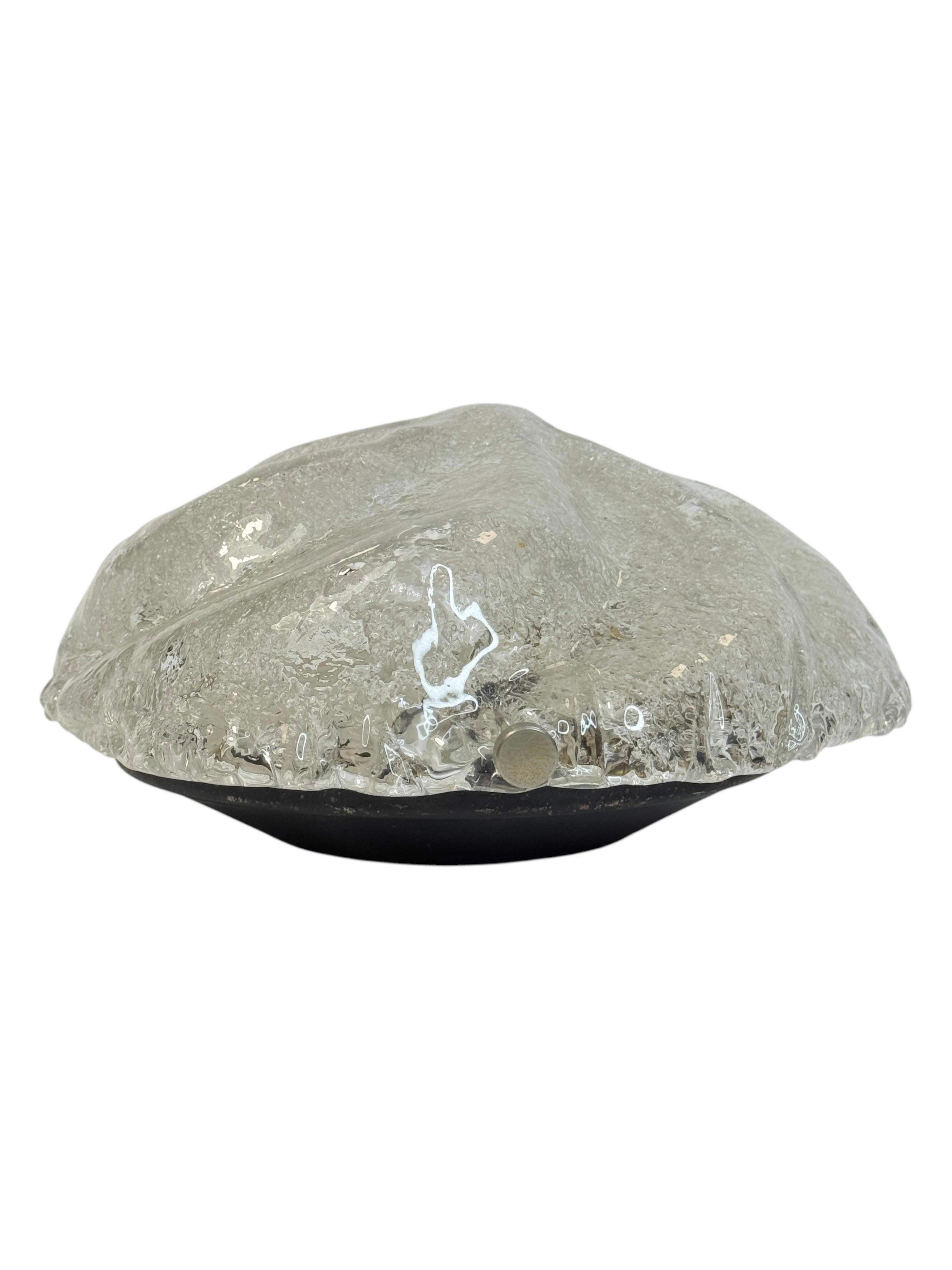 Iceberg Block Pattern Glass and Chrome, Flush Mount Ceiling Light, Italia, Años 60 Metal en venta