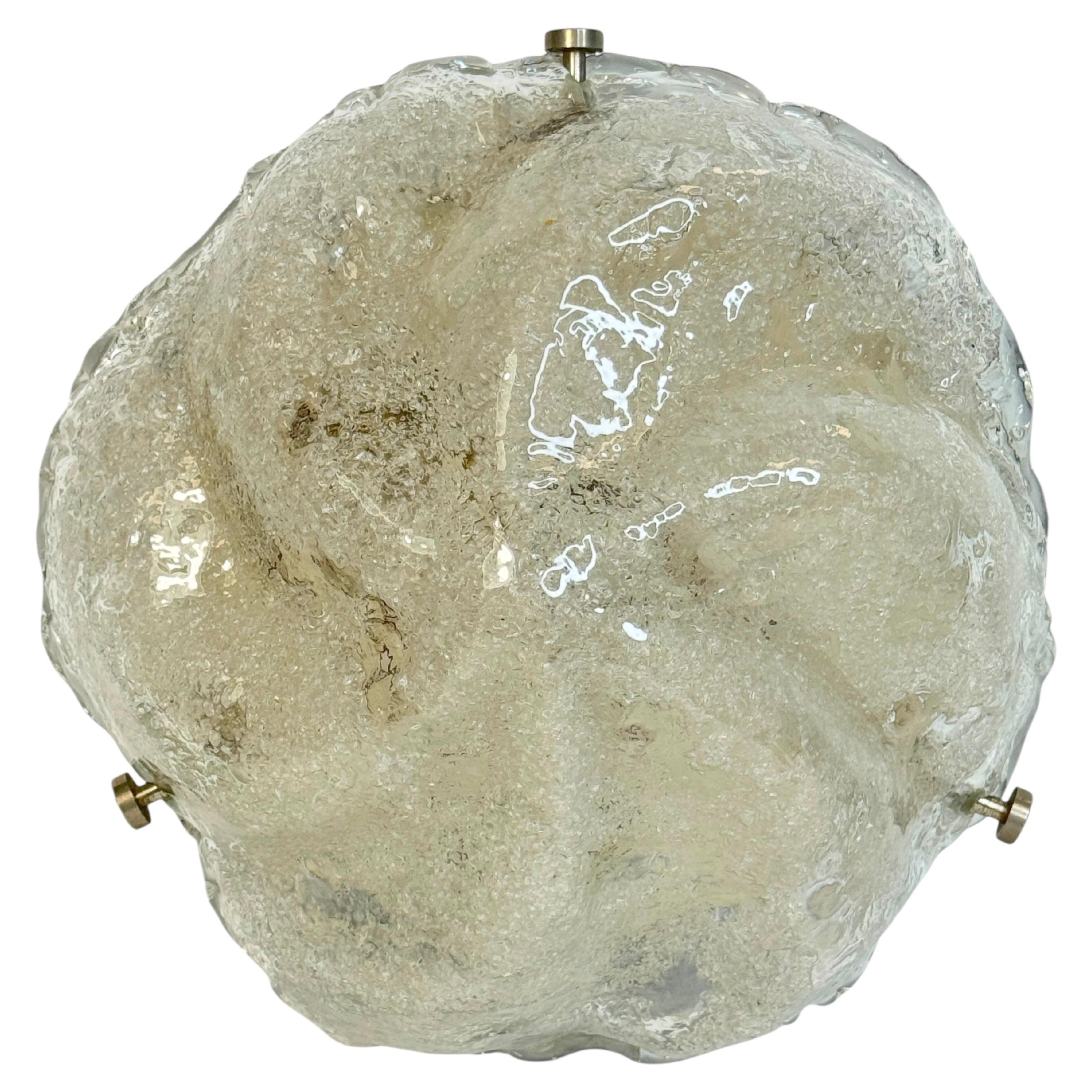 Iceberg Block Pattern Glass and Chrome, Flush Mount Ceiling Light, Italia, Años 60 en venta