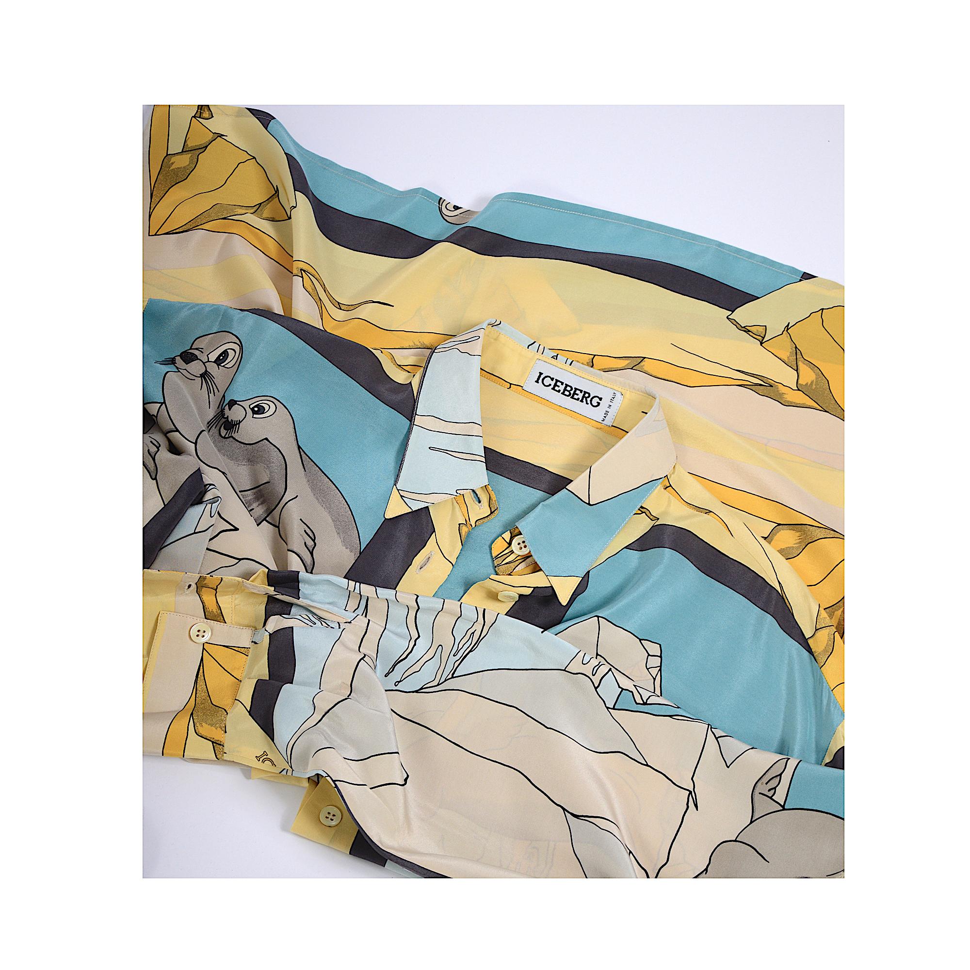 Jean-Charles de Castelbajac per Iceberg camicia oversize in seta con stampa leone marino anni '80 in vendita 6