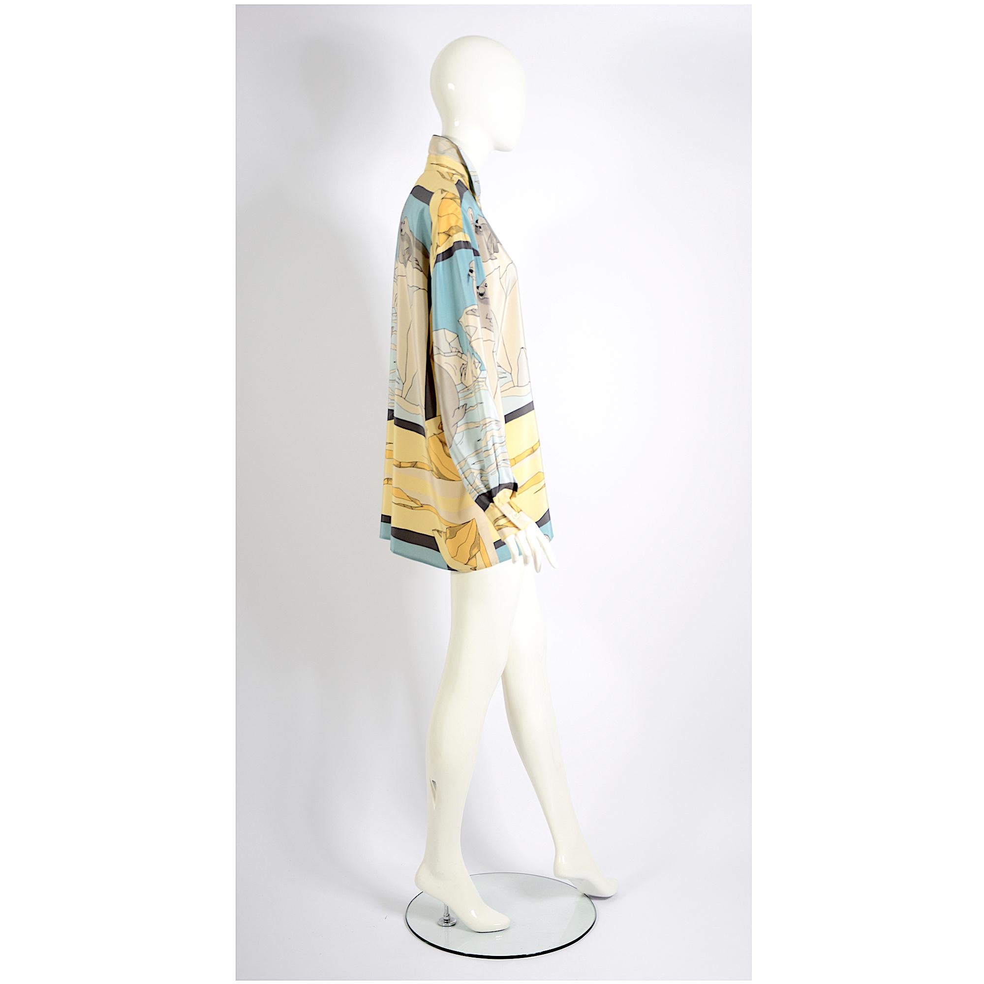 Jean-Charles de Castelbajac per Iceberg camicia oversize in seta con stampa leone marino anni '80 In condizioni ottime in vendita a Antwerpen, Vlaams Gewest