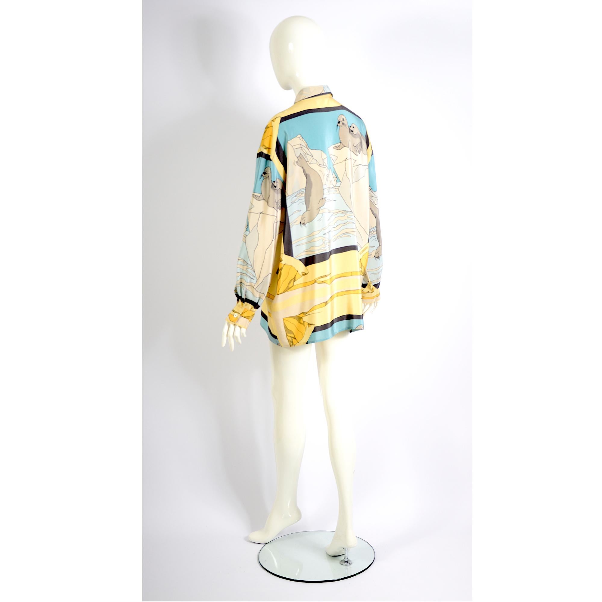 Jean-Charles de Castelbajac per Iceberg camicia oversize in seta con stampa leone marino anni '80 in vendita 2