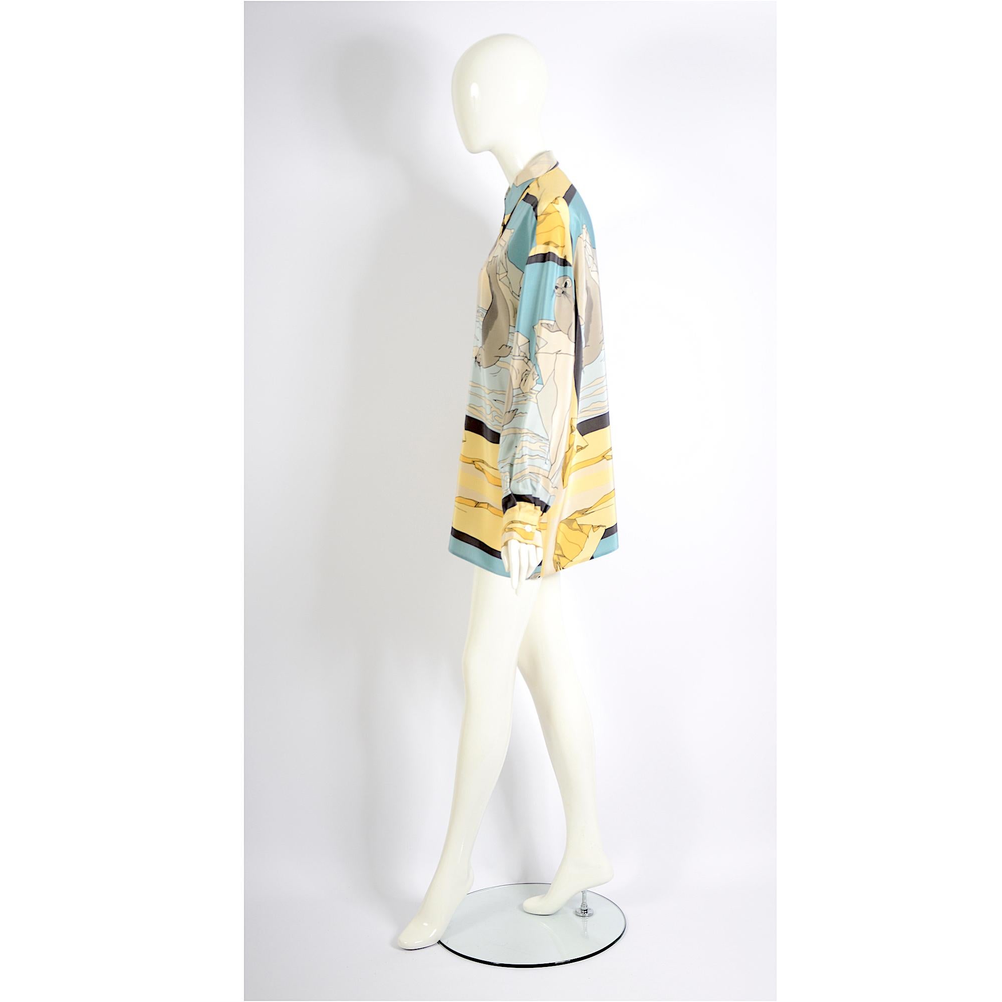 Jean-Charles de Castelbajac per Iceberg camicia oversize in seta con stampa leone marino anni '80 in vendita 3