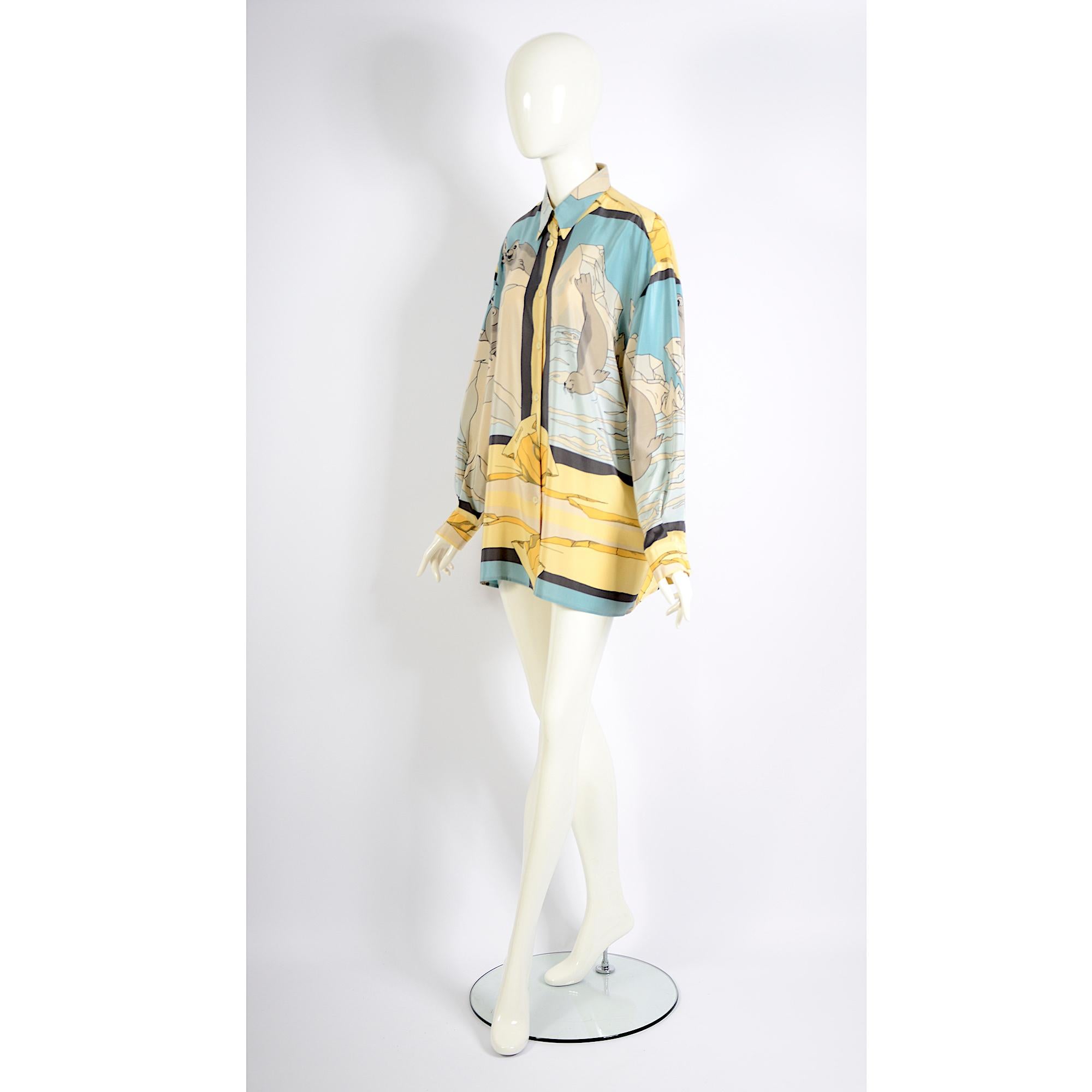 Jean-Charles de Castelbajac per Iceberg camicia oversize in seta con stampa leone marino anni '80 in vendita 4