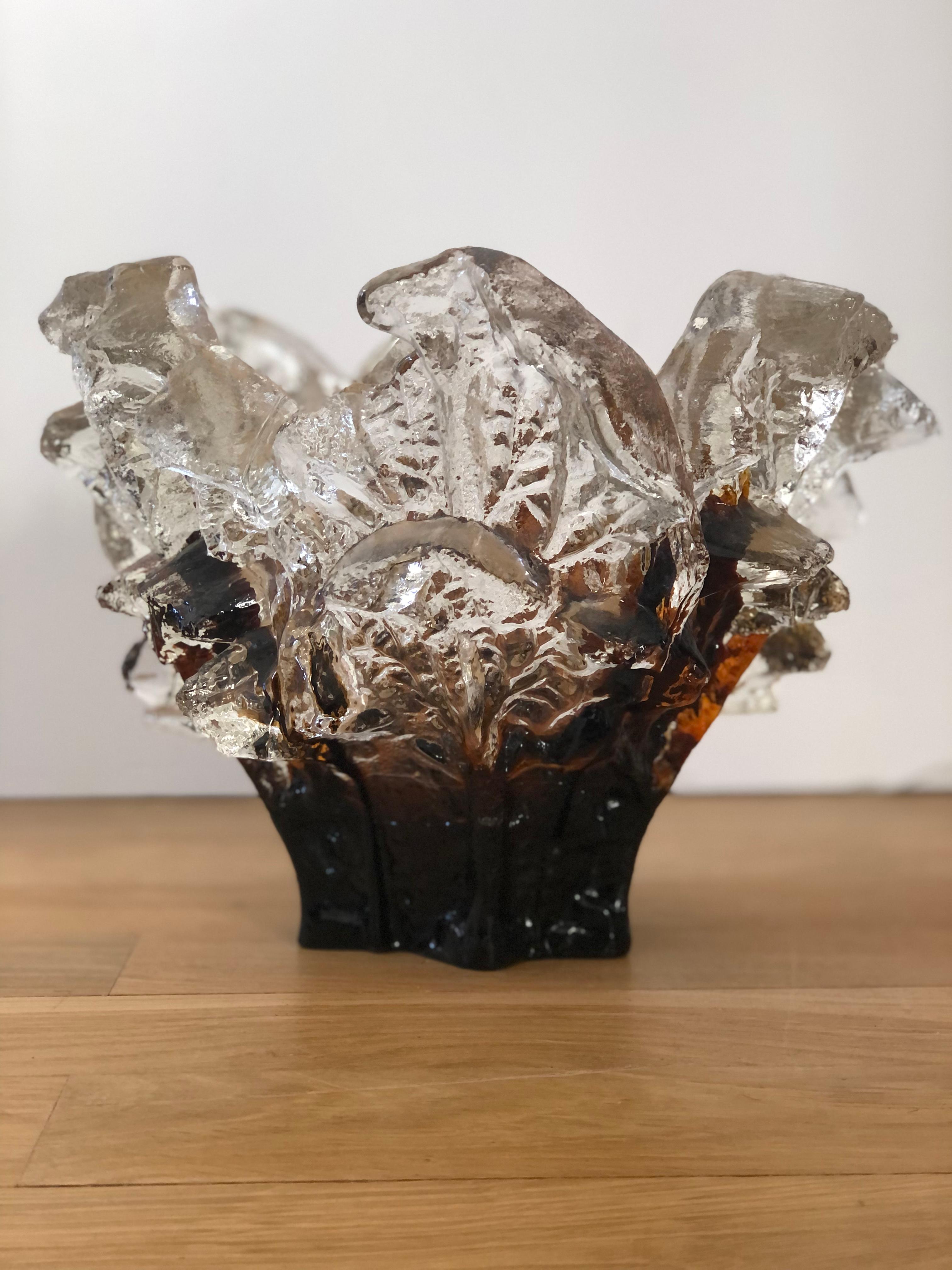Late 20th Century Iceberg Glass Bowl by Pertti Santalahti for Humppila, Finland, 1970s For Sale