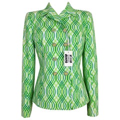 Iceberg Green White Cotton Psychedelic Double Breasted Jacket
