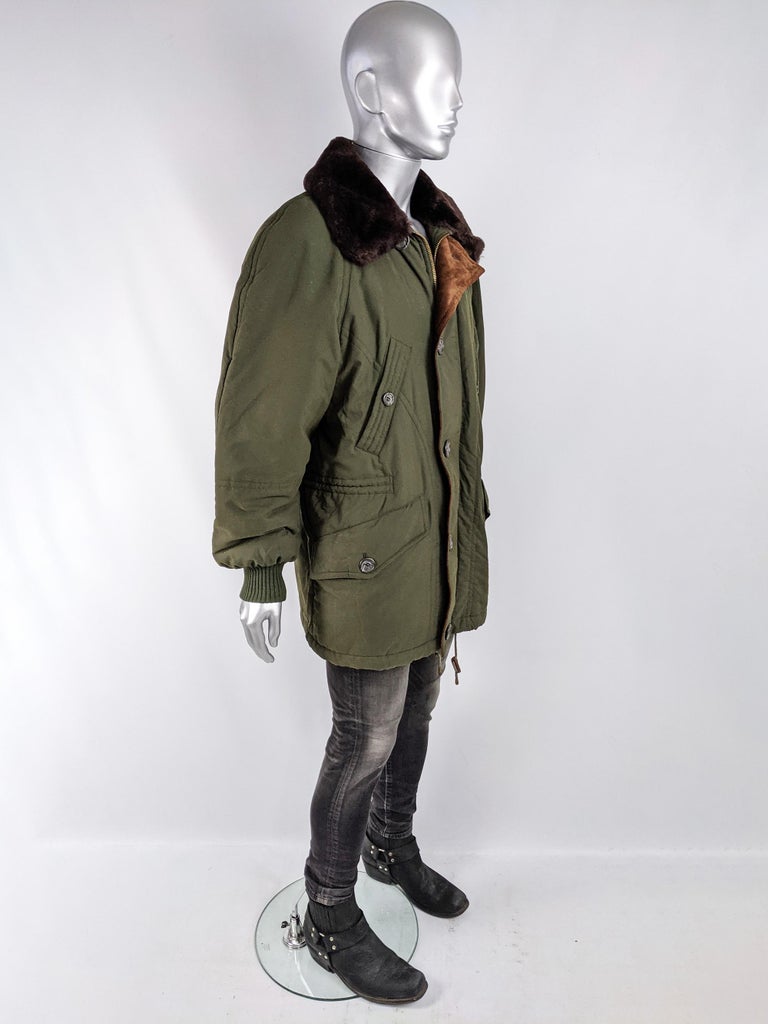 Iceberg Mens Vintage Green Quilted and Faux Fur Parka Coat For Sale at  1stDibs