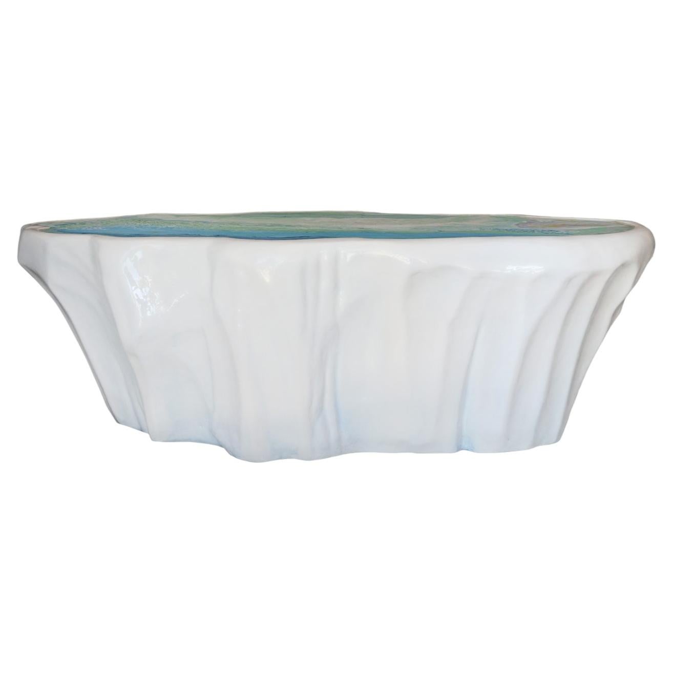 Iceberg Oval White Resin Sculptural Coffee Table For Sale