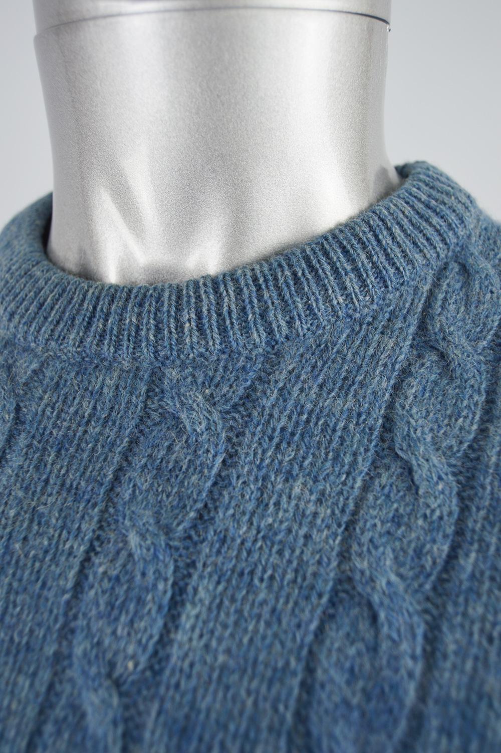 Iceberg Vintage 'Man & Nature' Blue Wool Men's Unisex Cable Knit Jumper, 1990s 2