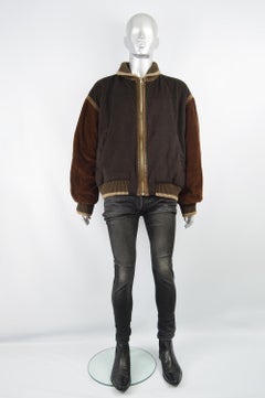 Iceberg Vintage Mens Brown Wool & Sheep Suede 'How to Knit Pluto' Varsity Jacket