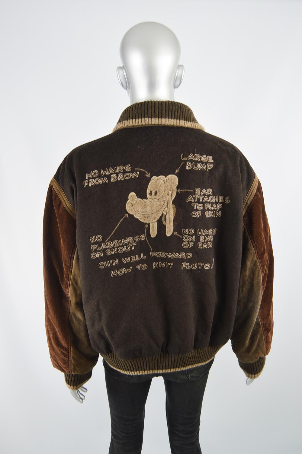 Iceberg Vintage Mens Brown Wool & Sheep Suede 'How to Knit Pluto' Varsity Jacket 1