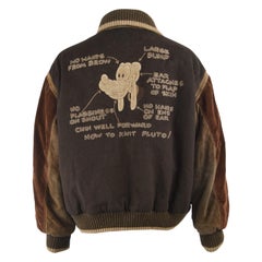 Iceberg Vintage Mens Brown Wool & Sheep Suede 'How to Knit Pluto' Varsity Jacket