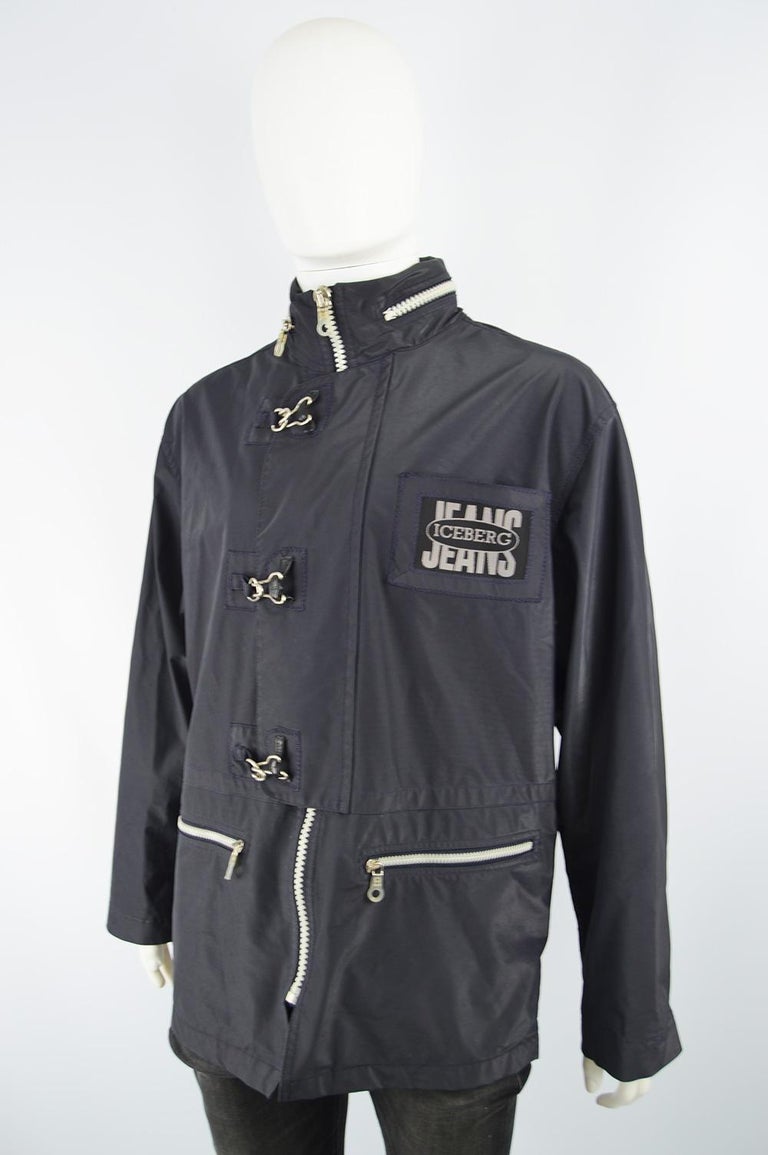 Iceberg Vintage Men's Made in Italy Dark Blue PVC Hook and Eye Rain