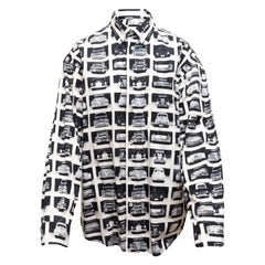 Iceberg White & Black Car Print Button-Up Top