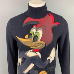 ICEBERG Woody Woodpecker Size L Navy Knitted Wool / Nylon Mock Turtleneck