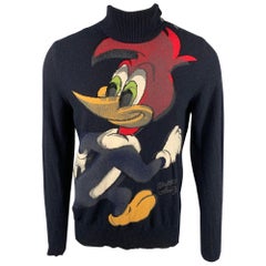 ICEBERG Woody Woodpecker Size L Navy Knitted Wool / Nylon Mock Turtleneck