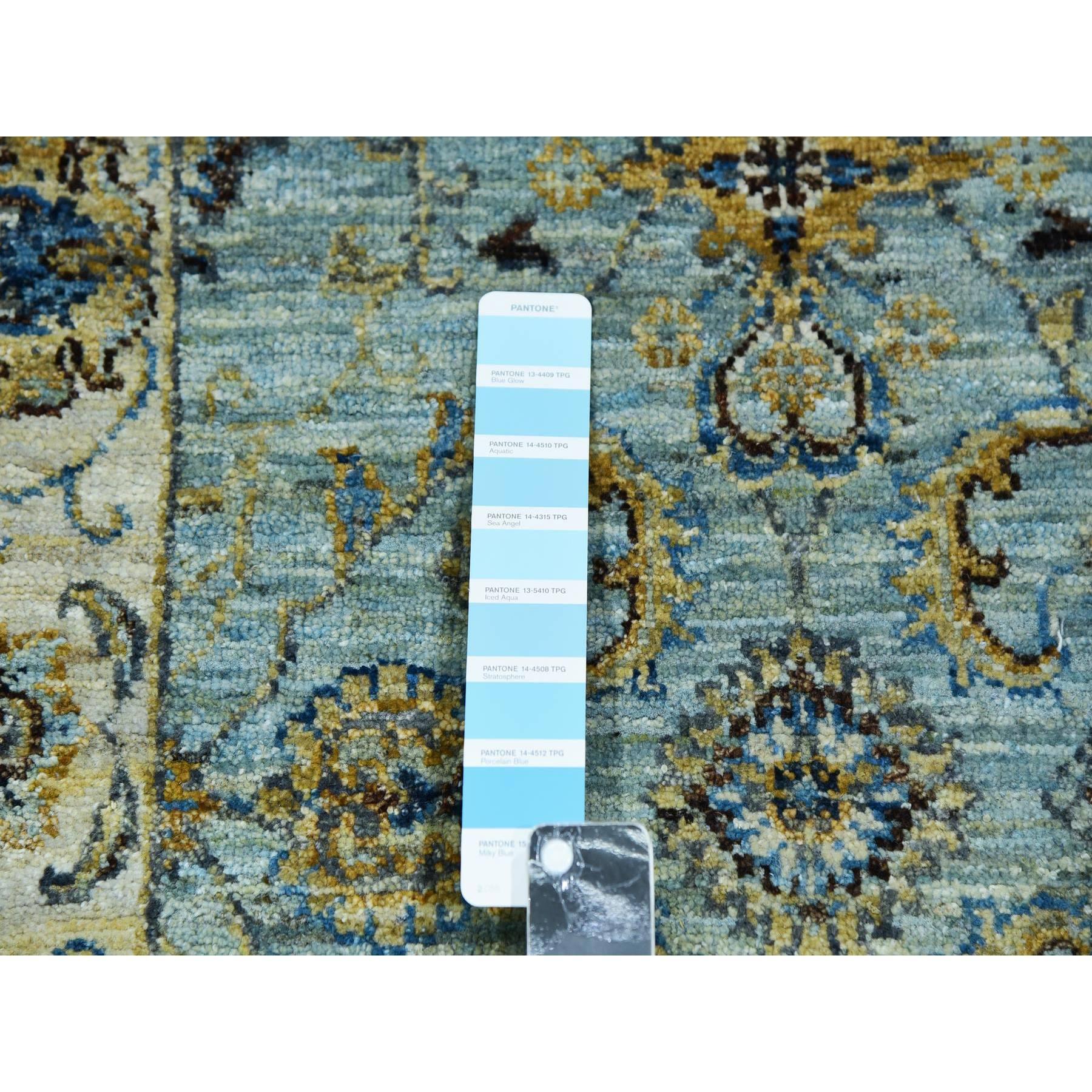 Handgeknüpfter Shah Abbas Design XL-Läufer in Iced Aquablau aus Wolle, handgeknüpft, 2'6