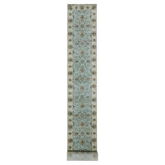 Iced Aqua Blue Wool Hand Knotted Shah Abbas Design XL Runner Rug 2'6" x 22'0"