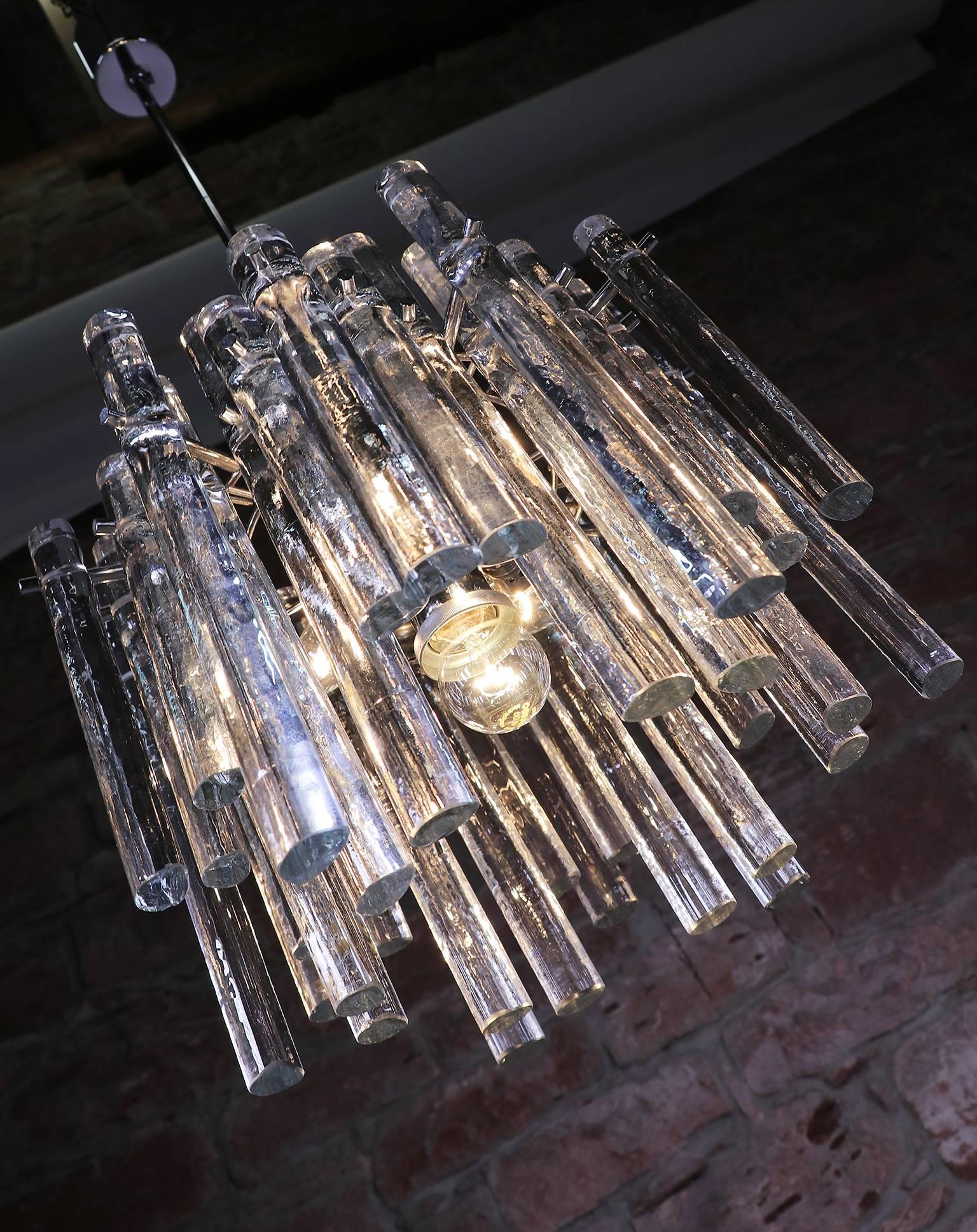 Mid-Century Modern 1960 Germany Kinkeldey Iced Sticks Chandelier Crystal Rod & Chrome For Sale